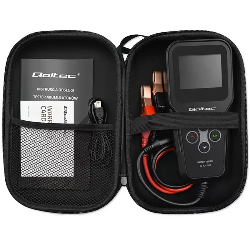 Qoltec 52489 analizzatore e tester digitale di batterie 3-in-1 con LCD e multilingua 6V | 12V | 24V | 30Ah-200Ah