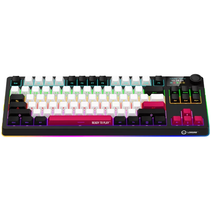 LORGAR KBP70TKLW, tastiera da gaming meccanica TKL wireless Pro, nero/rosso, layout EN