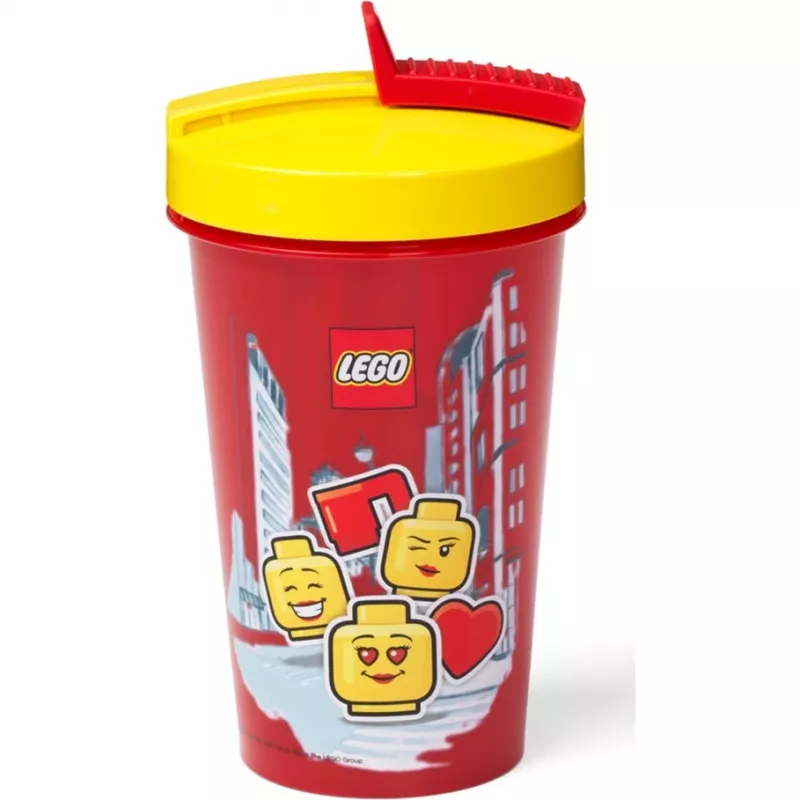 Bicchiere con cannuccia Room Copenhagen LEGO Iconic Girl Bright Red 500 ml (rosso/giallo)