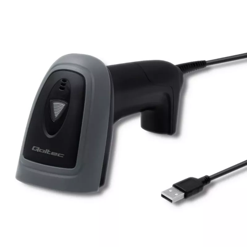 Lettore di codici a barre portatile QOLTEC 50863 — scanner 1D/2D, USB con cavo, sensore LED, nero, 5V, cavo 1,8 m