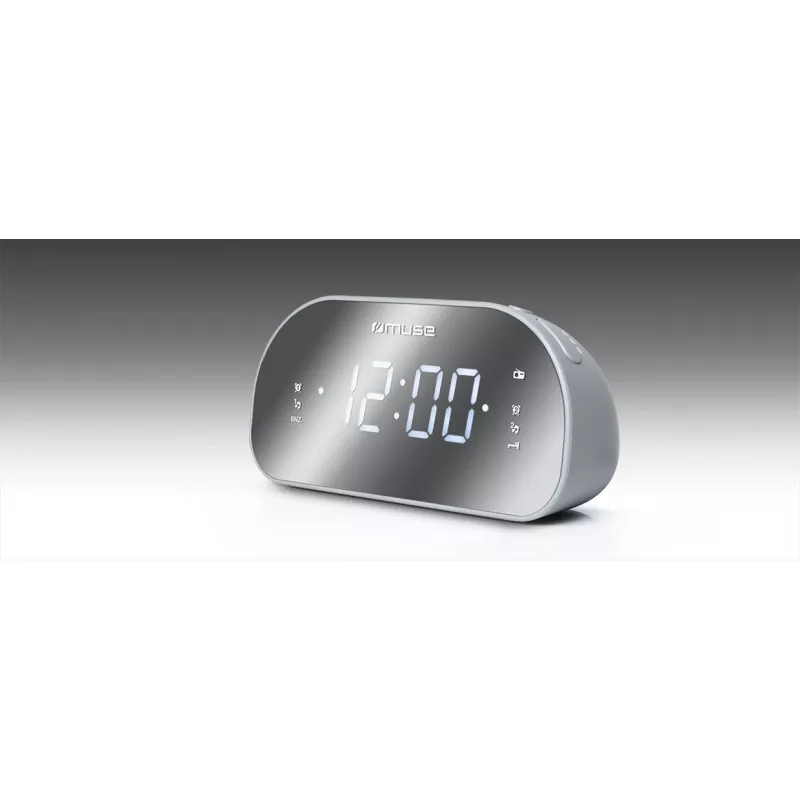 Radiosveglia Muse M-170CMR — radiosveglia digitale, display LED da 1,2 pollici, FM, AC 230V, backup AAA, specchio/bianco