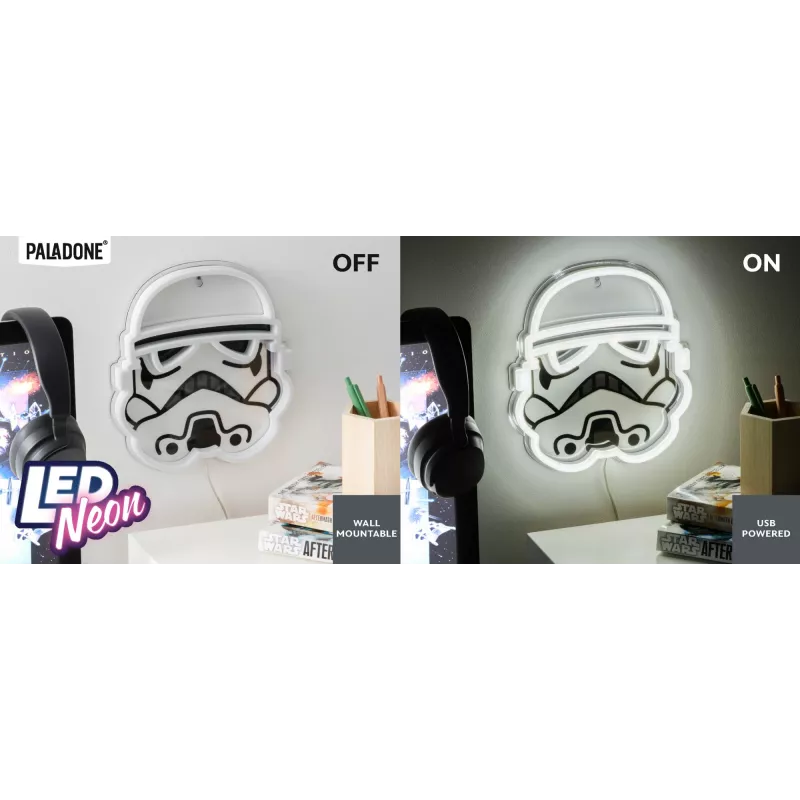 Luce neon LED da parete Paladone Stormtrooper modello PP14595SWVN, illuminazione decorativa Star Wars
