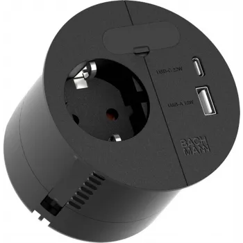 Ciabatta Bachmann 938.201 con 1× presa CEE7/3, 1× USB-A/C 22W, cavo 2,0 m