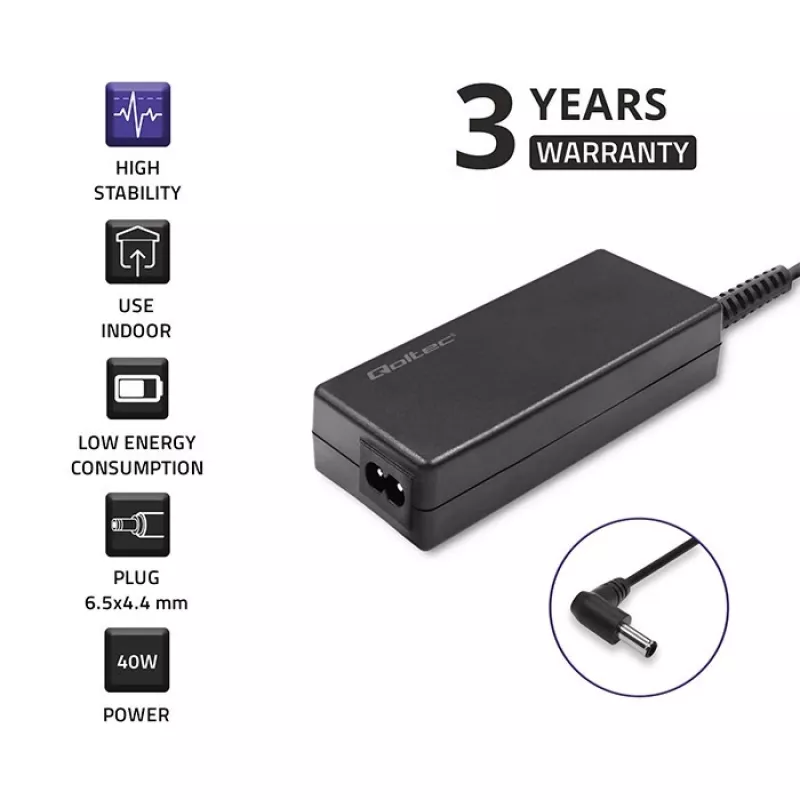 Qoltec 51775 alimentatore CA per monitor LG, 40 W, 19 V 2,1 A, connettore 6,5x4,4 mm