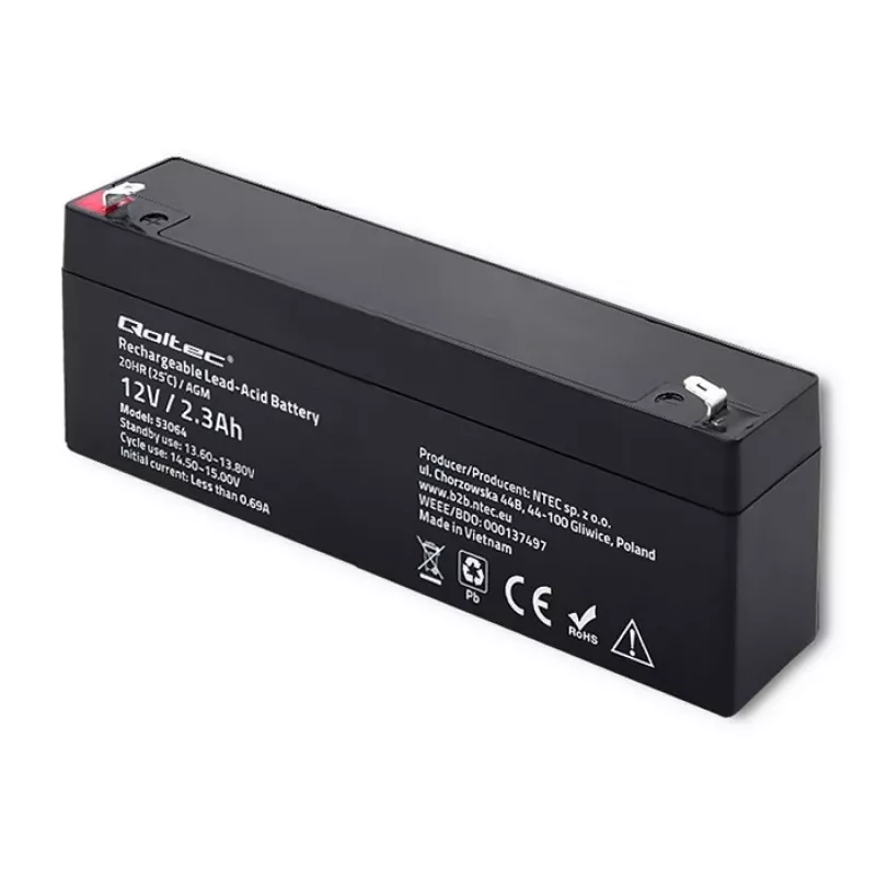 Batteria AGM sigillata QOLTEC 12V 2,3Ah per sistemi UPS e backup, scarica max. 34,5A