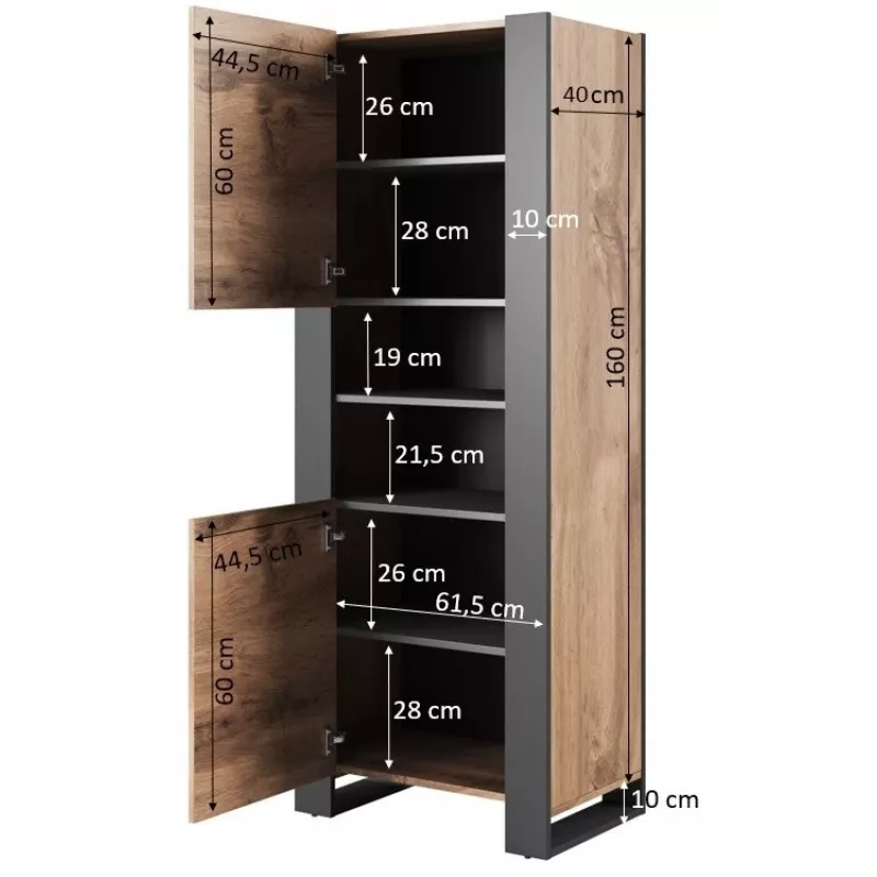 Scaffale WOOD 65x40x170,5 rovere Wotan + antracite