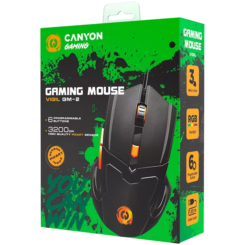 CANYON mouse Vigil GM-2 RGB 6 tasti con filo nero