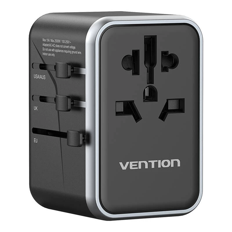 Vention adattatore da viaggio e caricabatterie GaN da 65 W, 2x USB-A 2x USB-C, nero