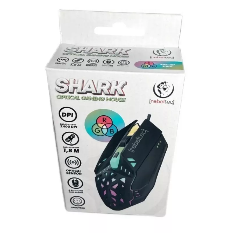 Mouse gaming con filo Rebeltec SHARK — design ergonomico, sensore ottico