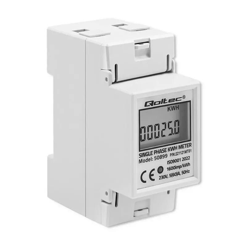 Contatore di consumo energetico monofase QOLTEC 50899 230 V 50 Hz, 5(60)A, classe 1.0, LCD