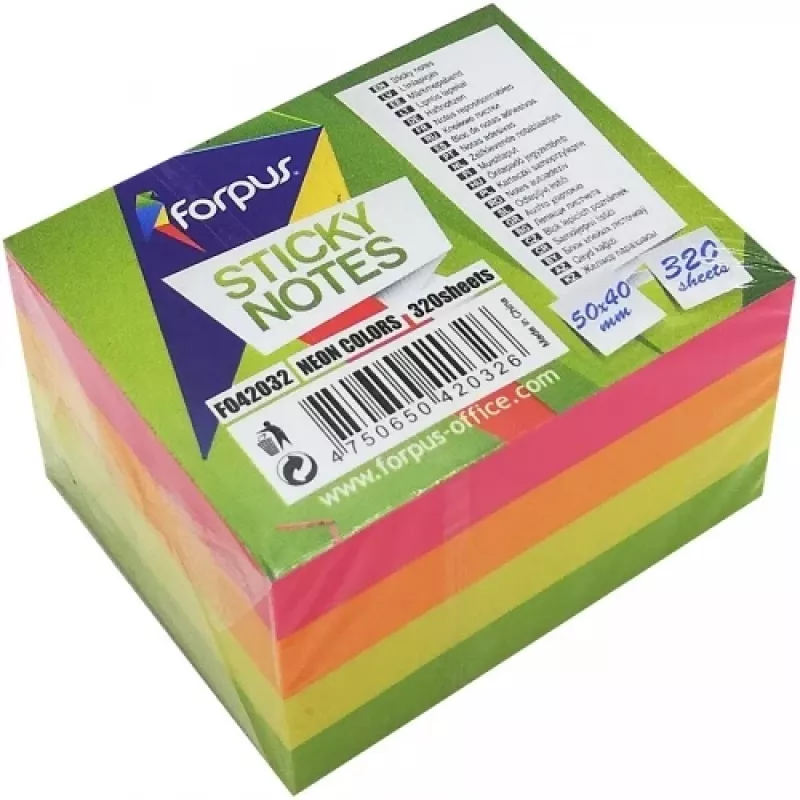 Note adesive Forpus, neon, 50x40 mm, assortite, cubo (1x320)