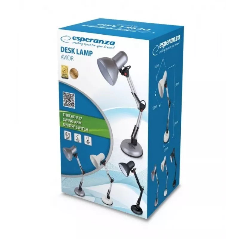 Lampada da tavolo ESPERANZA AVIOR E27 12W LED, nero, regolabile in altezza, braccio flessibile, attacco E27