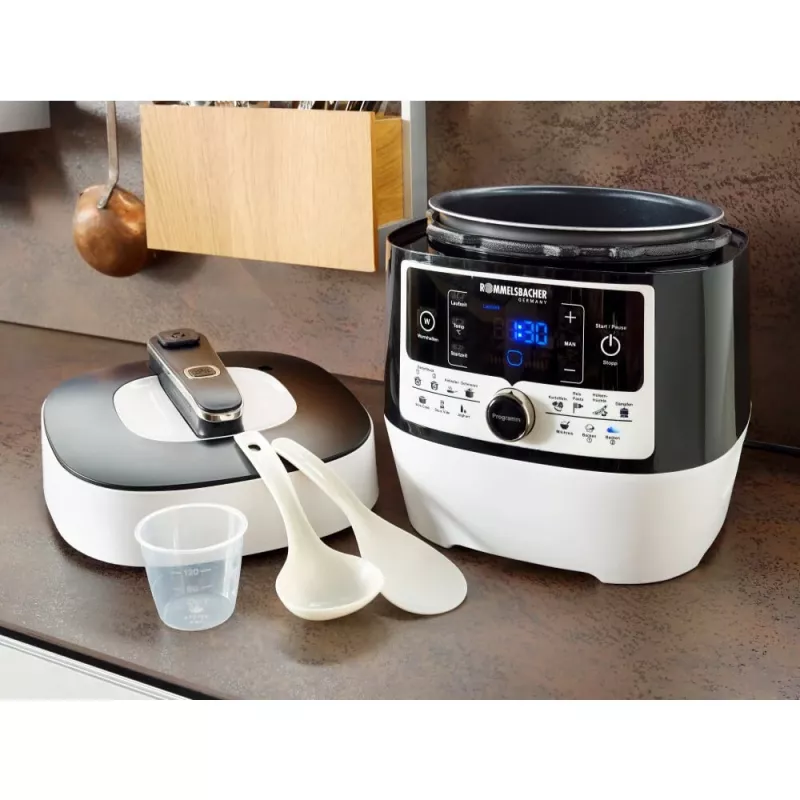 Pentola a pressione elettrica Rommelsbacher MD 1000 – 4 l, 1000 W, 14 programmi, bianco/nero