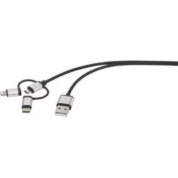 Renkforce cavo USB USB 2.0 connettore USB-A, connettore USB-C™, connettore USB-Micro-B, connettore Apple Lightning 1,00 m grigio scuro con guaina (RF-3335108)