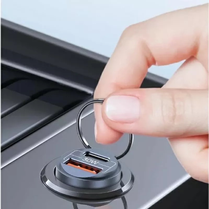 Caricabatterie da auto usams C38 30W — 1x USB-A + 1x USB-C ricarica rapida