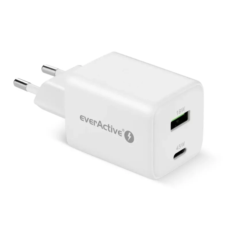 Caricabatterie da parete everActive SC-450Q 45W 1×USB-C 1×USB-A bianco