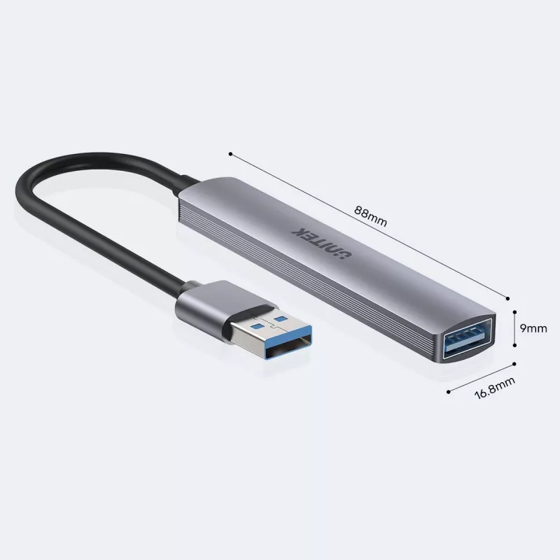 Unitek H1208A hub USB-A, 4 porte (1x USB-A 5 Gbps, 3x USB-A 2.0), alluminio, argento