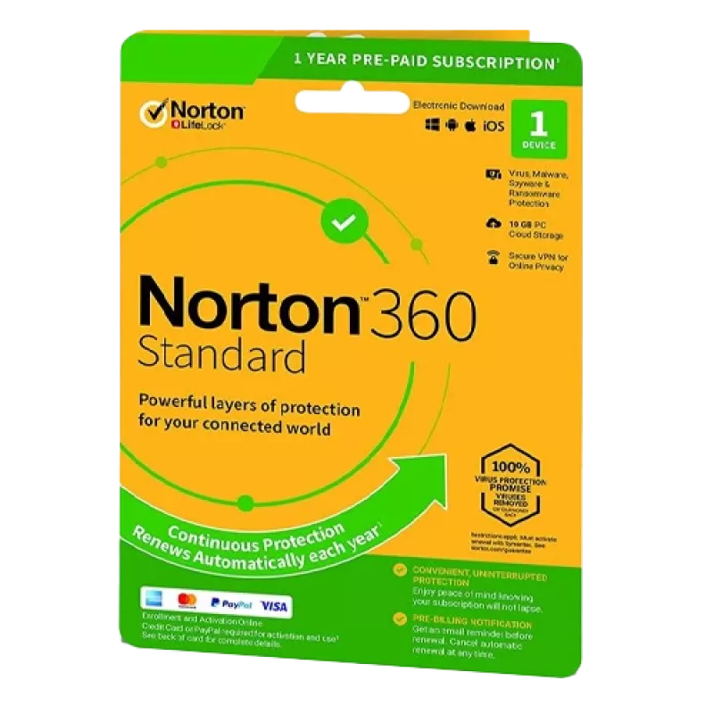 Norton 360 Standard | 1 dispositivo | 1 anno | 10 GB di spazio cloud | EU | NON SUB |