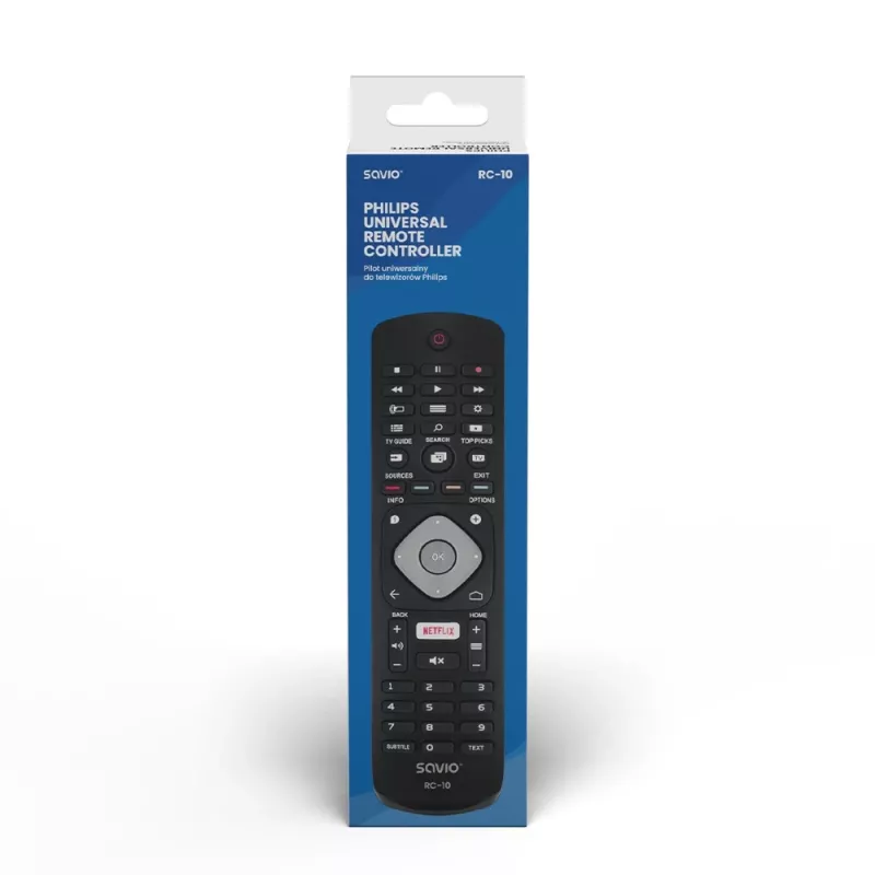 Telecomando SAVIO RC-10 per TV Philips, IR wireless, nero, inserimento a pulsanti