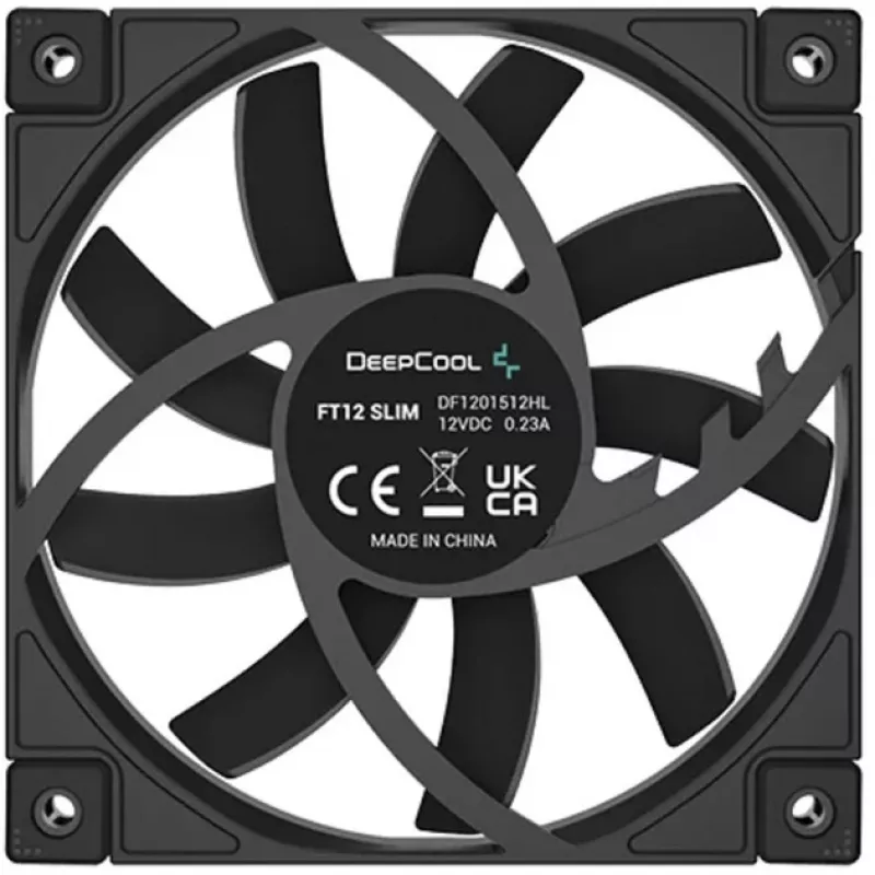Ventola per case slim PWM da 120 mm DeepCool FT12 slim – nera, design low-profile, controllo PWM