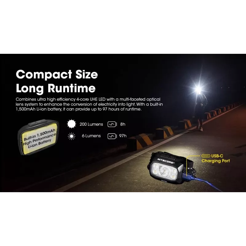 Torcia frontale Nitecore NU30 — torcia frontale LED compatta e portatile, fino a 500 lumen, più livelli di potenza, modalità luce rossa
