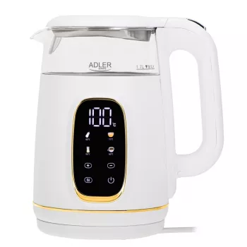 Bollitore Adler AD 1305WG — 1,7 l, 2200 W, vetro/plastica, bianco/oro/trasparente