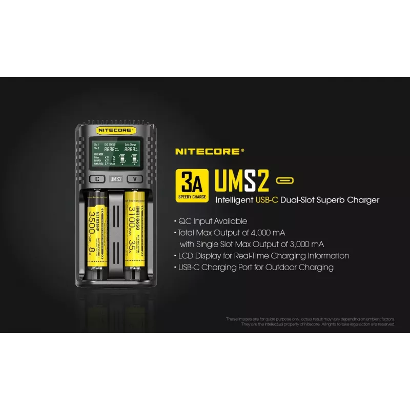 Nitecore UMS2 caricabatterie per batterie ricaricabili batterie domestiche DC litio ioni nichel cadmio