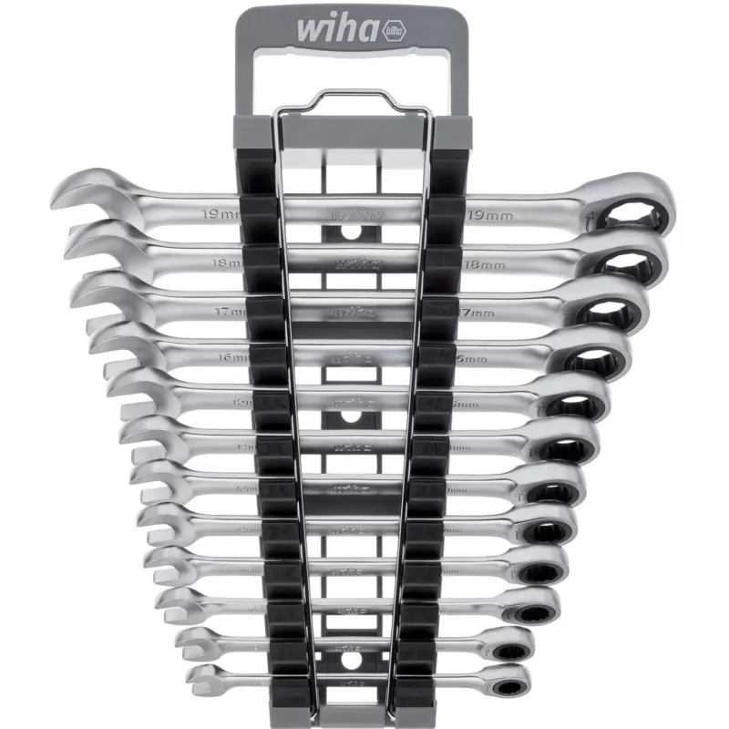 Wiha 44665 (30391) set di chiavi combinate a cricchetto, 12 pezzi, metriche 8-19 mm
