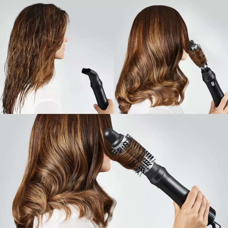 Spazzola ad aria calda Rowenta Express Style CF6320F0 calda nero argento per tutte le lunghezze di capelli