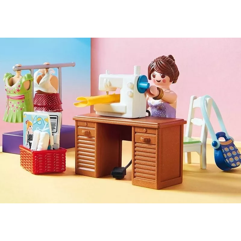 Casa delle bambole Playmobil set di gioco con personaggi – camera da letto con angolo cucito 70208