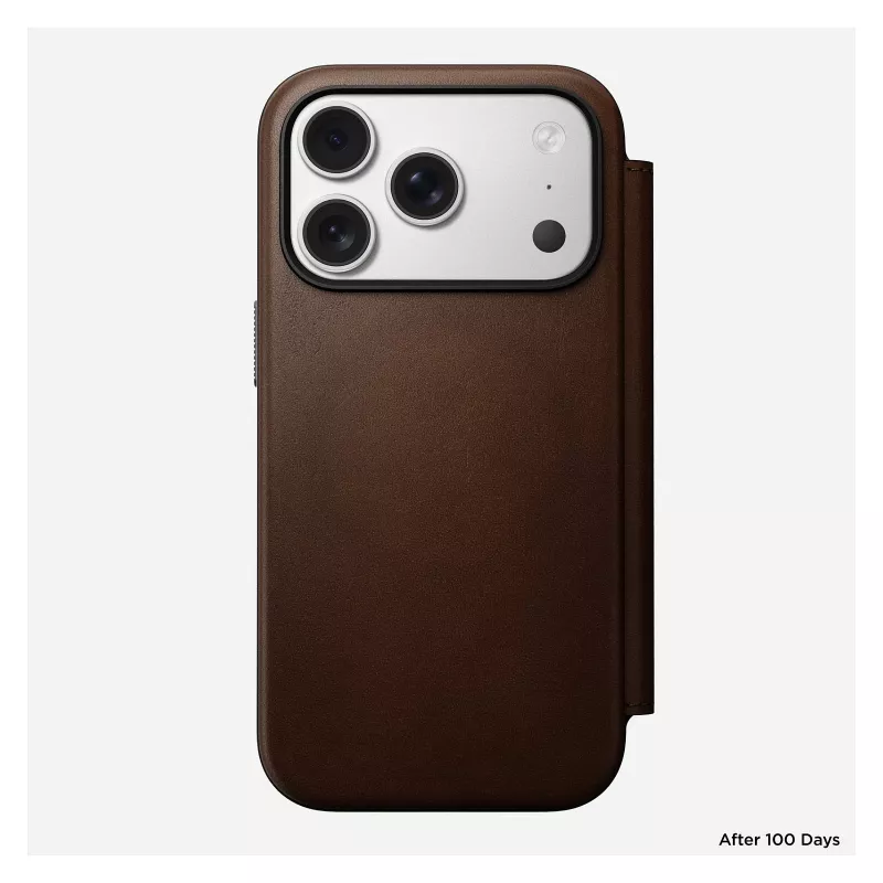 Custodia folio in pelle per smartphone Nomad Modern Leather Folio per iPhone 17 Pro – marrone, per 6,3 pollici (16 cm), 4 scomparti per carte