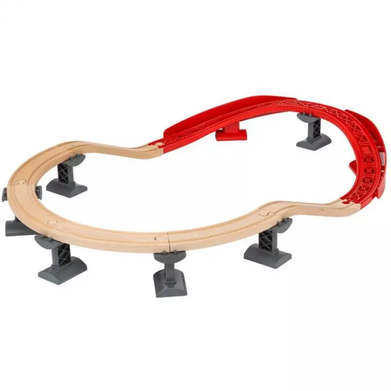 World set di binari montagna e valle, ferrovia in legno/rosso, 16 pezzi