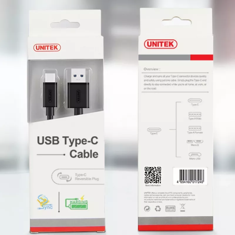 Cavo USB UNITEK Y-C474BK USB 3.2 Gen 1 (3.1 Gen 1) 1 m USB A USB C nero