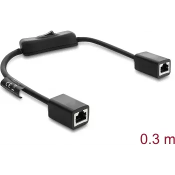 Cavo DELOCK RJ45 Cat.6 F/UTP 0,3 m con interruttore inline, blu su blu