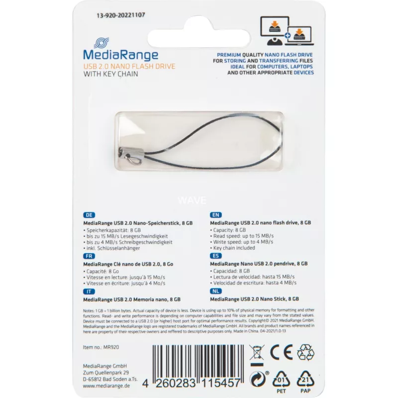 MediaRange Nano - chiavetta USB - 8 GB - USB2.0 - nero (MR920)
