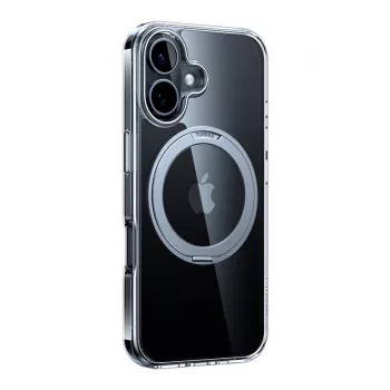 Custodia protettiva per smartphone Torras Ostand Pro per iPhone 16, trasparente, vestibilità sottile, supporta la ricarica wireless
