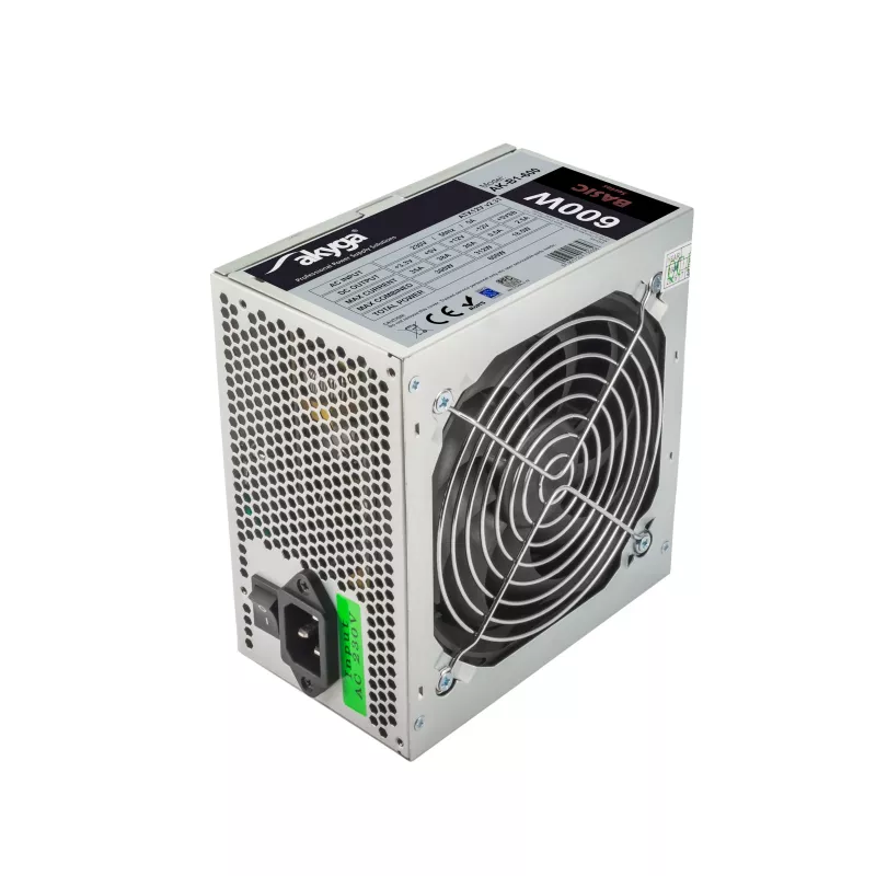 Akyga Basic AK-B1-600 alimentatore ATX 600 W, ventola 120 mm, PFC passivo, grigio