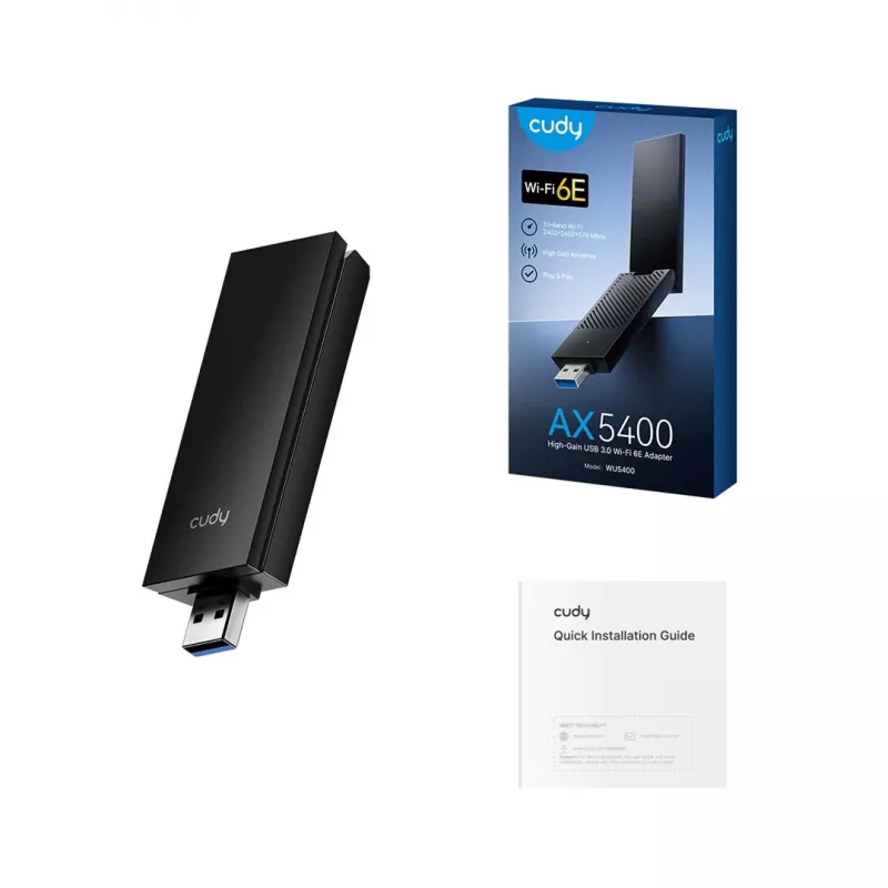 Adattatore Wi-Fi 6E USB Type-A Cudy WU5400, dual-band 2x2, 2402 Mbit/s, nero