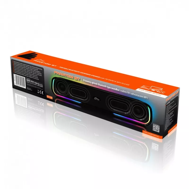 Diffusore MEDIA‑TECH Phantom MT3180 Soundbar 450W RMS, 80W a batteria, Bluetooth, con filo e senza fili, nero
