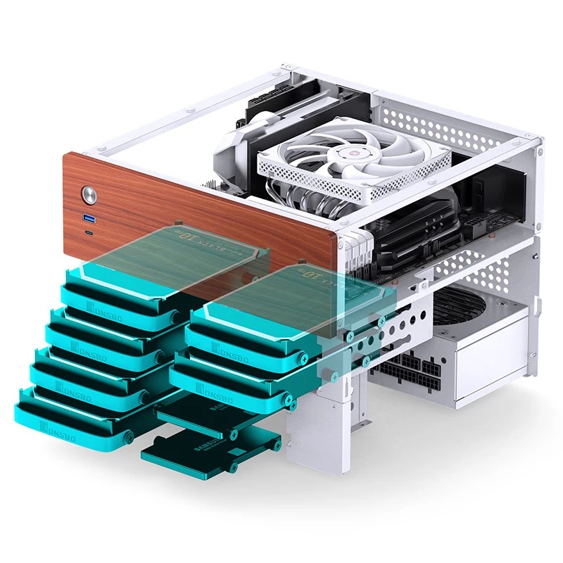 Case computer Micro-Tower Jonsbo N4 BIANCO Mini-ITX con vetro temperato