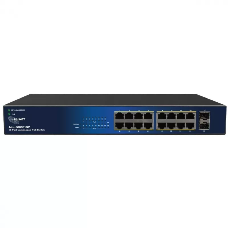 Switch PoE Gigabit ALLNET 18 porte ALL-SG8018P — 16 porte PoE + 2 uplink, Gigabit Ethernet