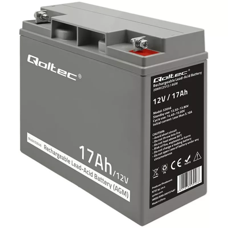 Qoltec 53046 batteria AGM 12 V 17 Ah, max 255 A