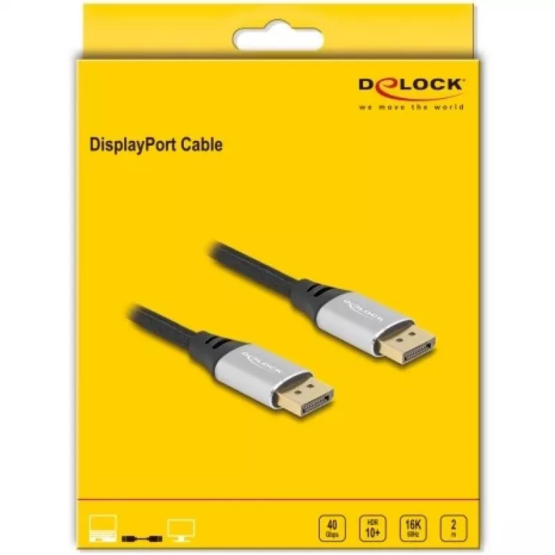 Cavo DisplayPort DeLOCK 16K 60 Hz 2 m argento metallo