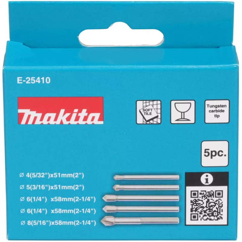 Set di punte Makita E-25410 per vetro e piastrelle, 5 pezzi