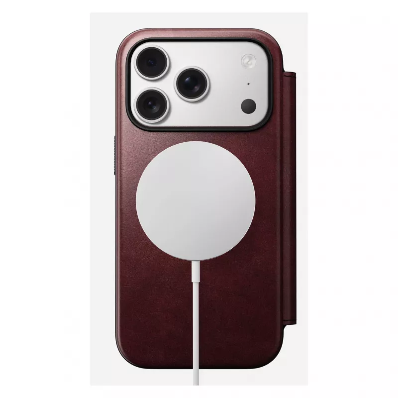 Custodia per smartphone Nomad Modern Leather Folio per Apple iPhone 17 Pro, 6,3 pollici (16 cm), pelle bordeaux