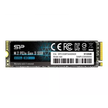SSD M.2 NVMe Silicon Power P34A60 512 GB — PCIe, lettura 2200 MB/s, scrittura 1600 MB/s, NVMe 1.3