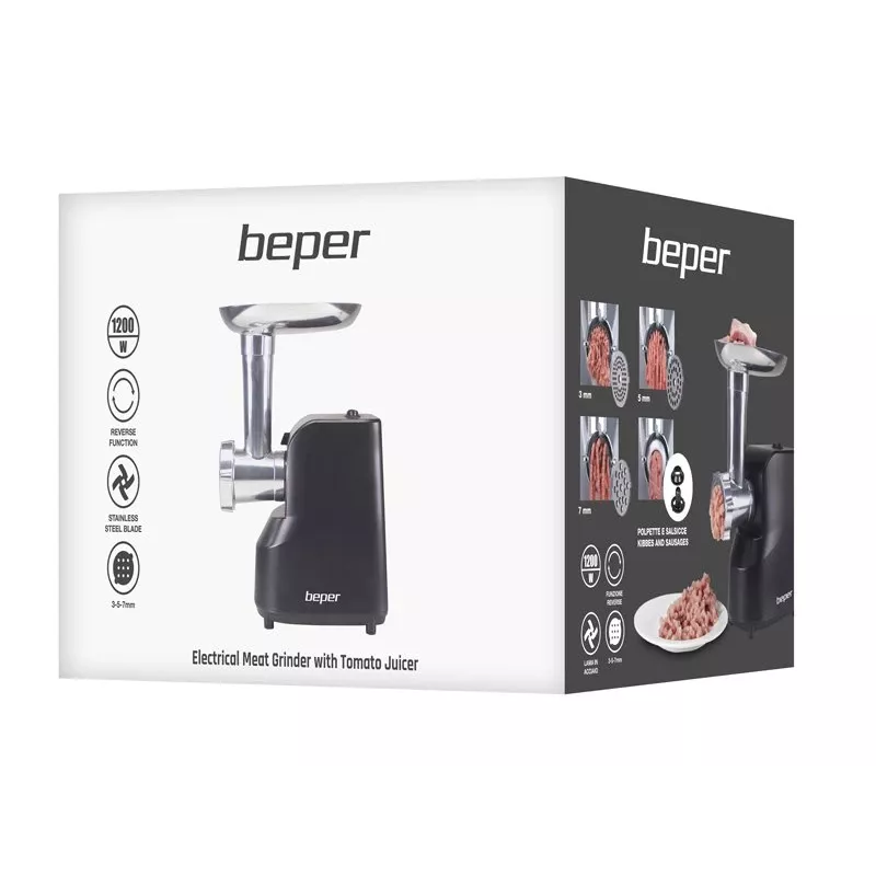 Beper P102ROB200 tritacarne elettrico con spremipomodoro, 1200 W, nero