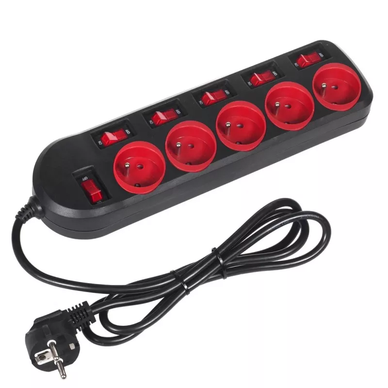 Prolunga elettrica MACLEAN MCE204 cavo 1,5 m, 5 prese AC, interno, nero/rosso