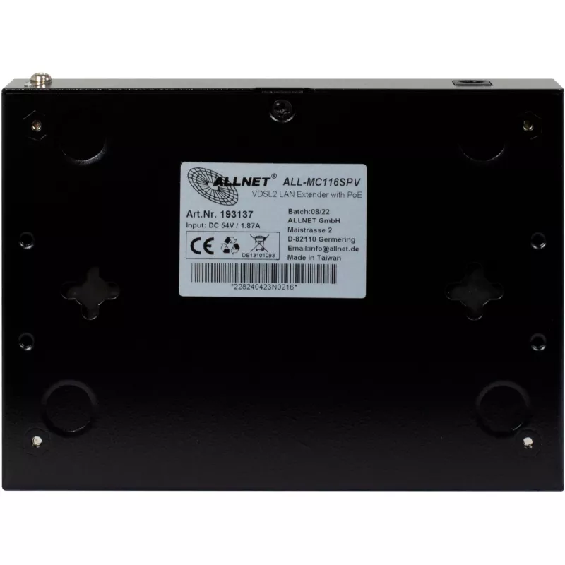 ALLNET ALL-MC116SPV-VDSL2 modem bridge VDSL2 vectoring punto-punto, 2x porte PoE IEEE 802.3at, non gestito, nero