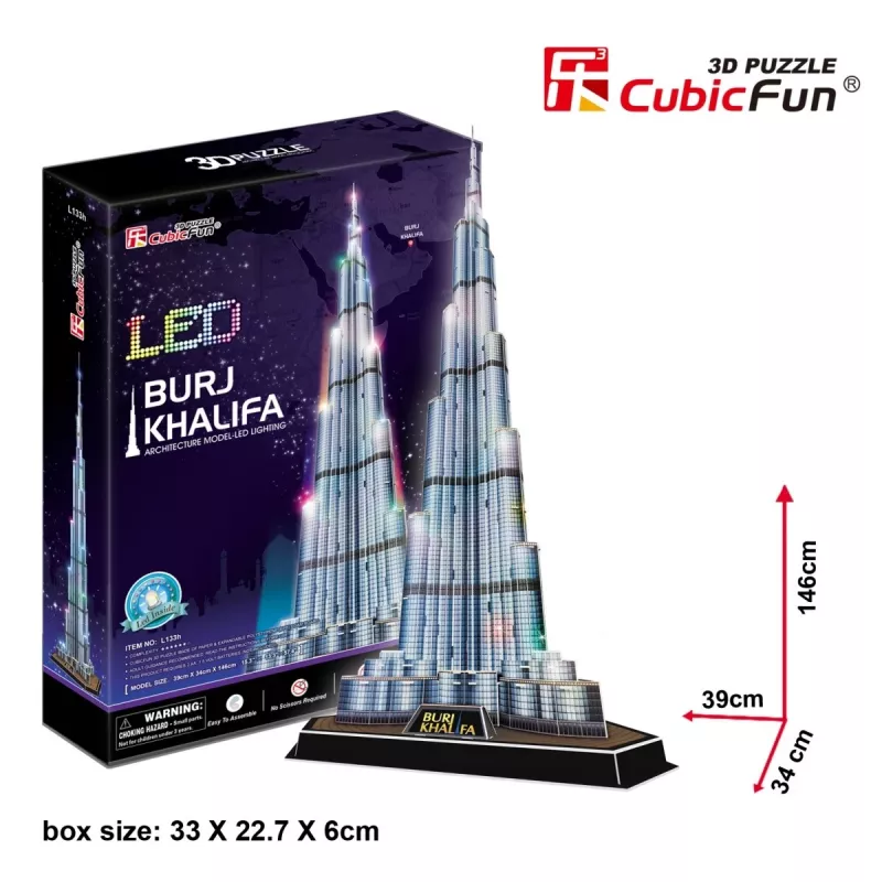 CubicFun L133H puzzle 3D Burj Khalifa (Light), 136 pezzi, illuminato a LED